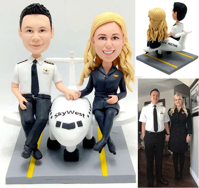 Custom wedding cake toppers Airplane pilot wedding cake toppers on airplane